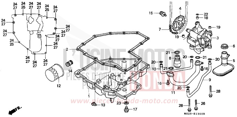 FILTRE A HUILE/CARTER D'HUILE/ POMPE A HUILE de CBR1000F NOIR (NH1K) 1991