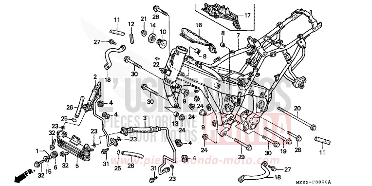 CARROSSERIE DE CHASSIS/REFROIDISSEUR D'HUILE de CBR1000F PEARL CRYSTAL WHITE (NH193H) 1993