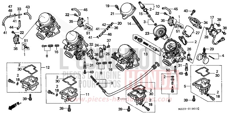 CARBURATEUR (PIECES CONSTITUTIVES) de CBR1000F NOIR (NH1D) 1994