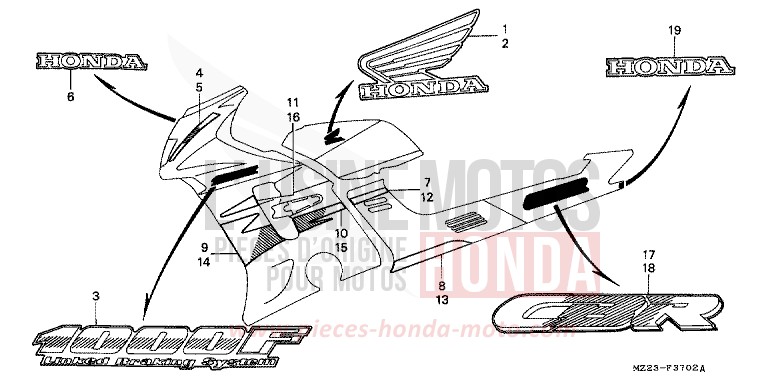 RAYURE/MARQUE (3) de CBR1000F MAURITANIA VIOLET METALLIC (RP138B) de 1994