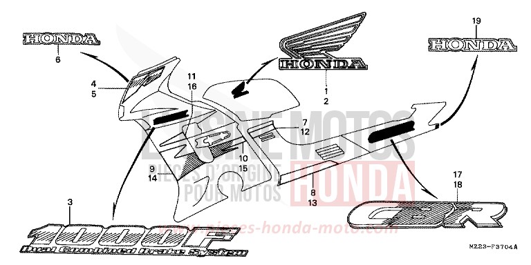 RAYURE/MARQUE (5) de CBR1000F MAGNA RED (R201A) 1995