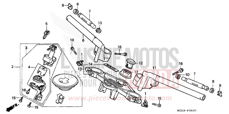 TUYAU DE GUIDON/PONT SUPERIEUR de CBR1000F NOIR (NH1DA) de 1997