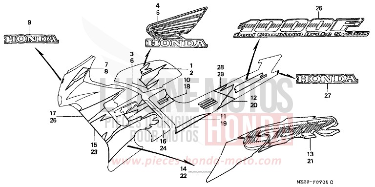 RAYURE/MARQUE (6) de CBR1000F NOIR (NH1DA) de 1997