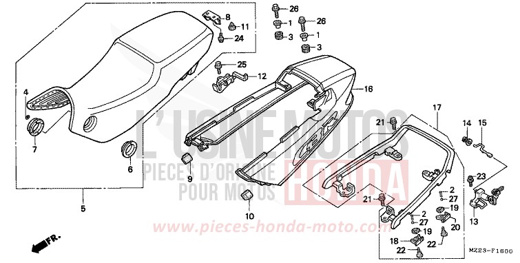 SIEGE/CAPOT ARRIERE de CBR1000F CANDY GLORY RED-U (R101E) 1997