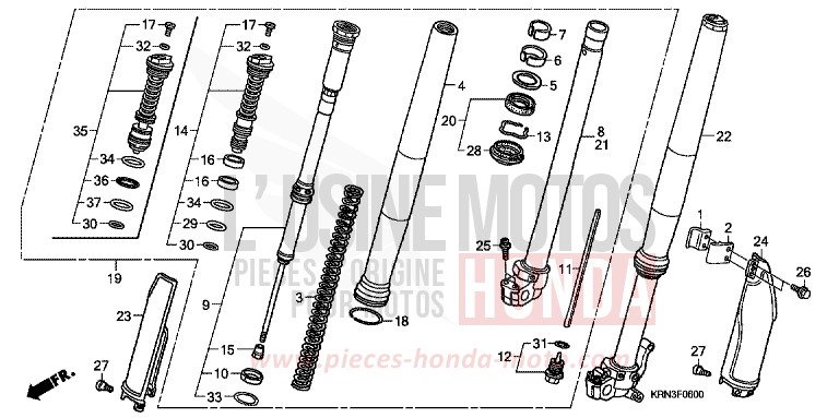 FOURCHETTE AVANT de CRF250R EXTREME RED (R292) 2004