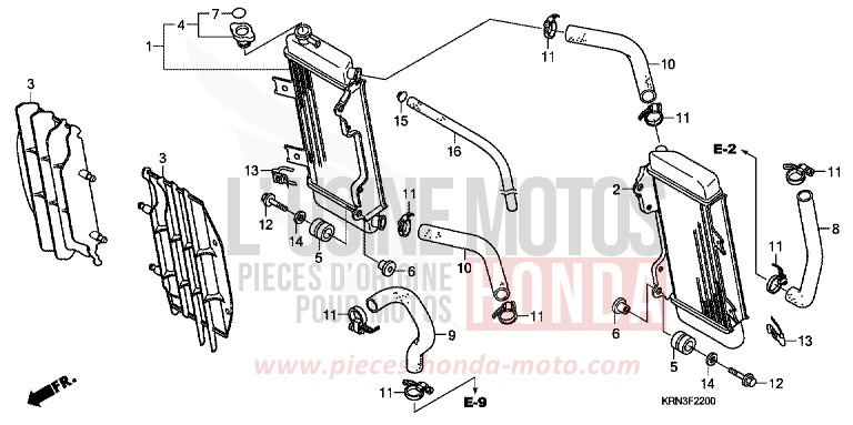 RADIATEUR de CRF250R EXTREME RED (R292) 2004