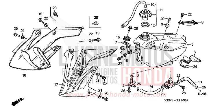 RESERVOIR A CARBURANT de CRF250R EXTREME RED (R292) 2007