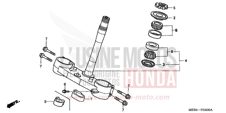 TIGE DE DIRECTION (CRF450R2,3,4,5,6,7) de CRF450R EXPLOSION RED (R254) 2002