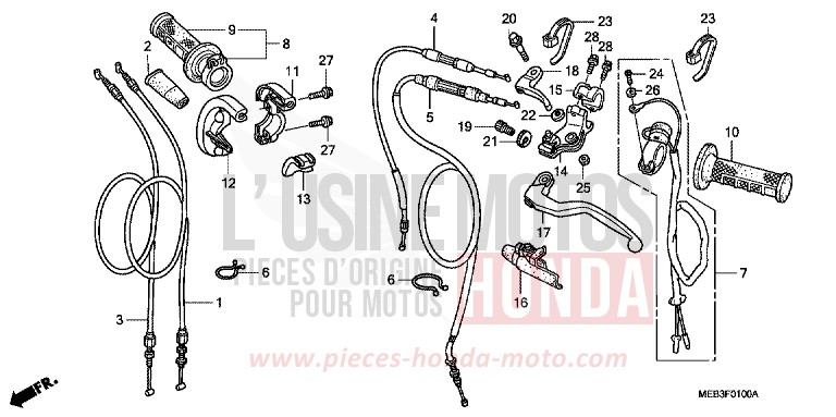 LEVIER DE GUIDON/COMMUTATEUR/CABLE (CRF450R2,3) de CRF450R EXPLOSION RED (R254) 2003