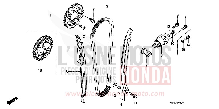CHAINE A CAMES/TENDEUR de CRF450R EXTREME RED (R292) de 2004