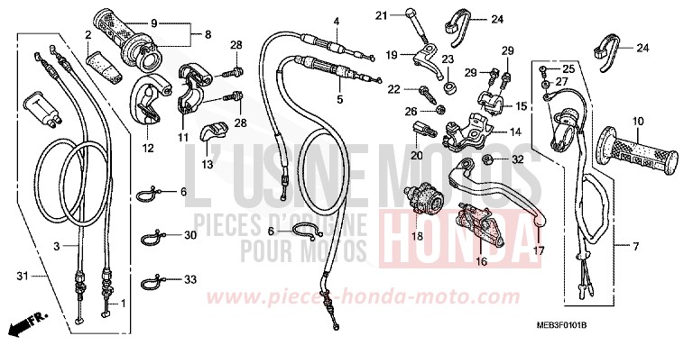 LEVIER DE GUIDON/COMMUTATEUR/CABLE (CRF450R4,5,6,7,8) de CRF450R EXTREME RED (R292) 2004