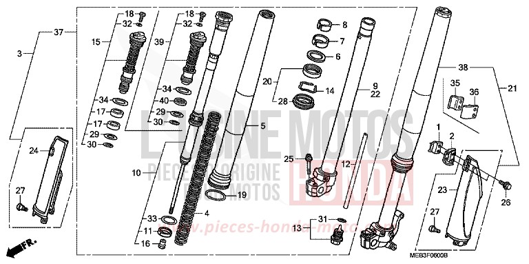 FOURCHETTE AVANT de CRF450R EXTREME RED (R292) de 2004