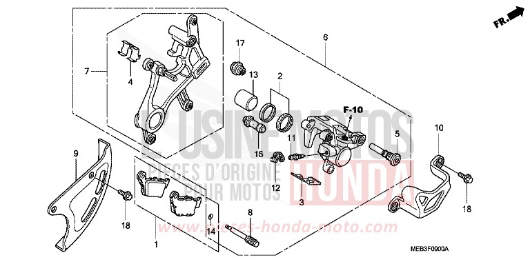ETRIER DE FREIN ARRIERE de CRF450R EXTREME RED (R292) 2004