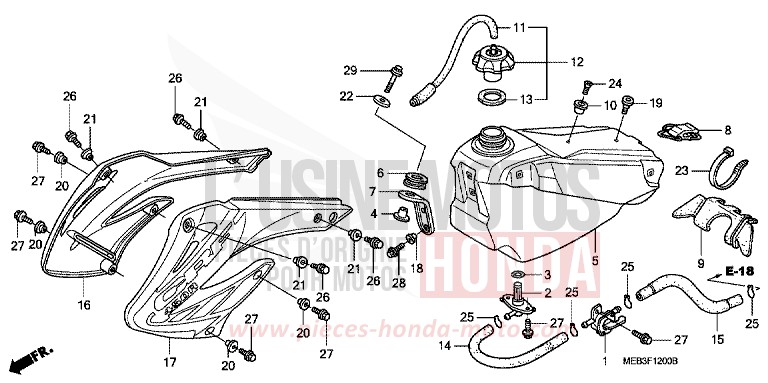 RESERVOIR A CARBURANT (CRF450R2,3,4) de CRF450R EXTREME RED (R292) 2004