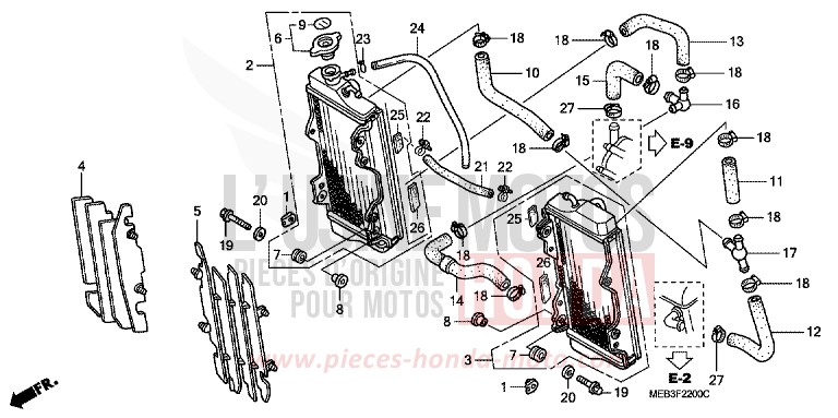 RADIATEUR (CRF450R2,3,4) de CRF450R EXTREME RED (R292) 2004