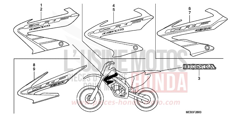 MARQUE (CRF450R2,3,4,5) de CRF450R EXTREME RED (R292) 2005