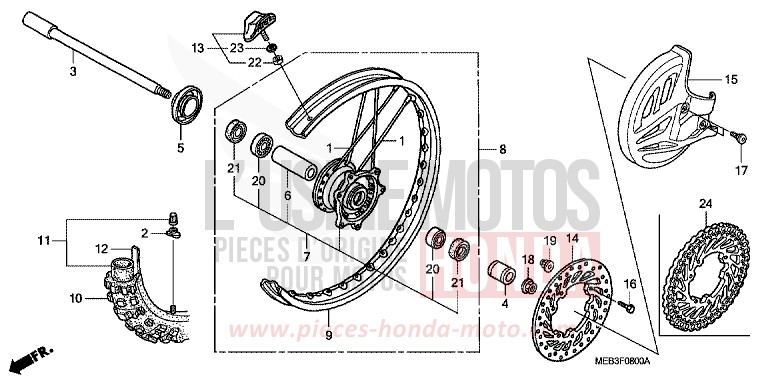 ROUE AVANT de CRF450R EXTREME RED (R292) 2007