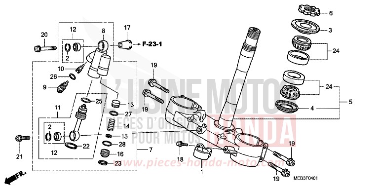 TIGE DE DIRECTION (CRF450R8) de CRF450R EXTREME RED (R292) de 2008