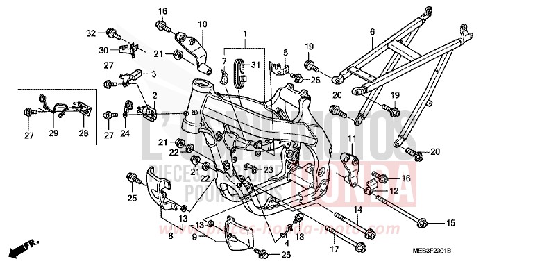 CARROSSERIE DE CHASSIS (CRF450R5,6,7,8) de CRF450R EXTREME RED (R292) 2008