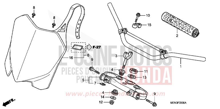 TUYAU DE GUIDON/PONT SUPERIEUR de CRF450R EXTREME RED (R292) 2009