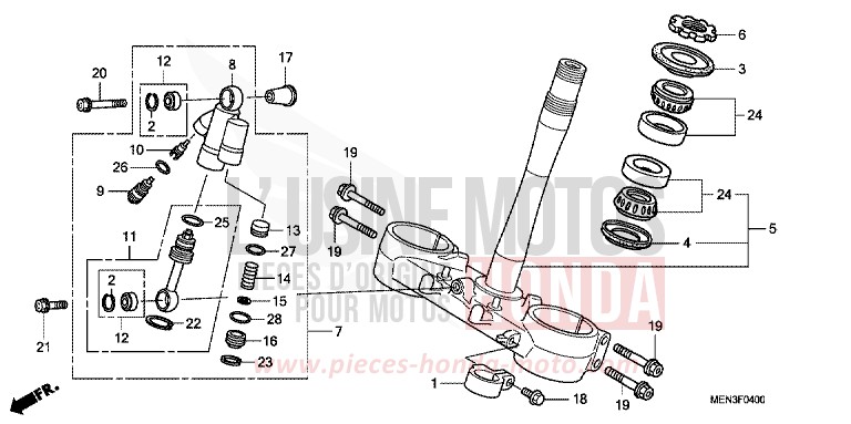 TIGE DE DIRECTION de CRF450R EXTREME RED (R292) 2009