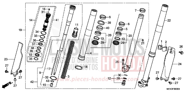 FOURCHETTE AVANT de CRF450R EXTREME RED (R292) 2009