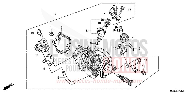 CORPS DE PAPILLON de CRF450R EXTREME RED (R292) 2012