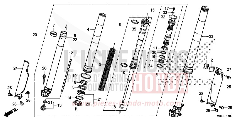 FOURCHETTE AVANT de CRF450R EXTREME RED (R292) 2017