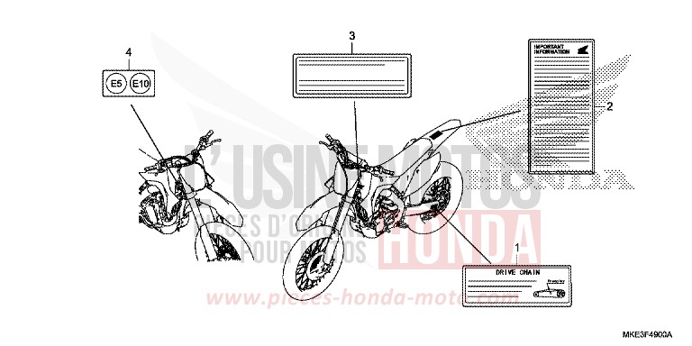 ETIQUETTE DE PRECAUTIONS de CRF450R EXTREME RED (R292) 2017
