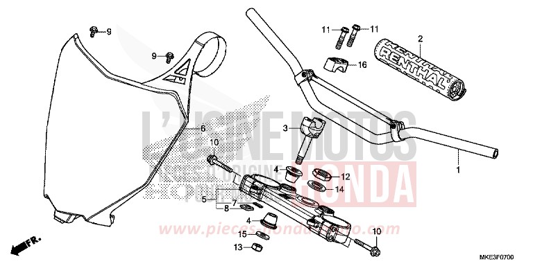 TUYAU DE GUIDON/PONT SUPERIEUR de CRF450R EXTREME RED (R292) 2018
