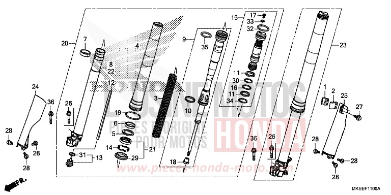 FOURCHETTE AVANT de CRF450R EXTREME RED (R292) de 2019