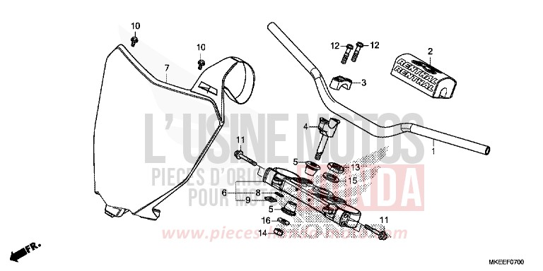 TUYAU DE GUIDON/PONT SUPERIEUR de CRF450R EXTREME RED (R292) 2020