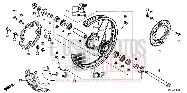 ROUE ARRIERE de CRF450R EXTREME RED (R292) 2020