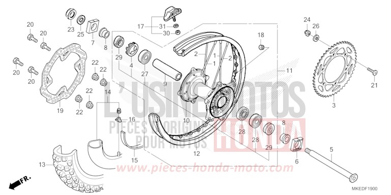 ROUE ARRIERE de CRF450R EXTREME RED (R292) 2021
