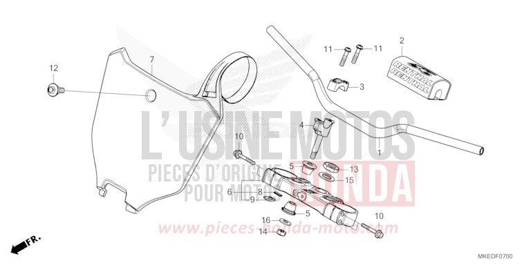 TUYAU DE GUIDON/PONT SUPERIEUR de CRF450R EXTREME RED (R292) 2022