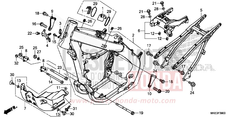 CARROSSERIE DE CHASSIS de CRF450R EXTREME RED (R292) 2018