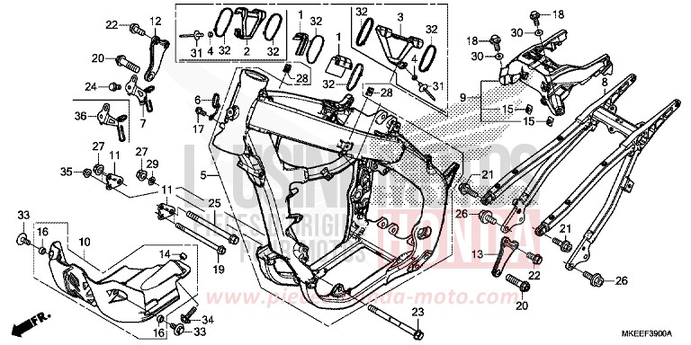 CARROSSERIE DE CHASSIS de CRF450R EXTREME RED (R292) 2019