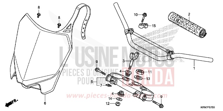TUYAU DE GUIDON/PONT SUPERIEUR de CRF250R EXTREME RED (R292) 2015