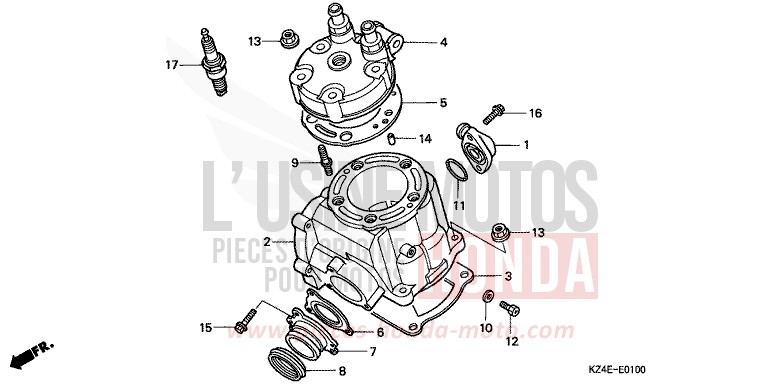 CYLINDRE/CULASSE de CR125R EXPLOSION RED (R254) 2001