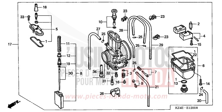 CARBURATEUR de CR125R EXPLOSION RED (R254) 2001