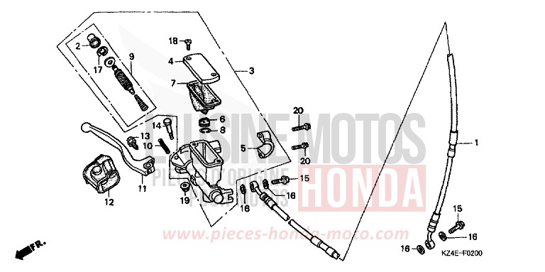 MAITRE-CYLINDRE FREIN AV. de CR125R EXPLOSION RED (R254) 2001