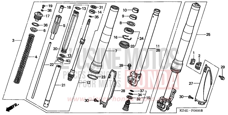 FOURCHETTE AVANT de CR125R EXPLOSION RED (R254) 2001