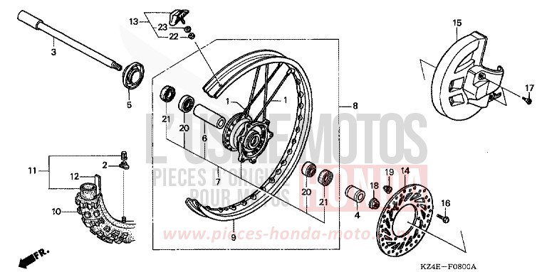 ROUE AVANT de CR125R EXPLOSION RED (R254) 2001
