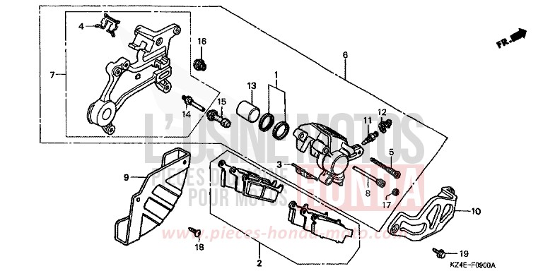 ETRIER DE FREIN ARRIERE de CR125R EXPLOSION RED (R254) 2001