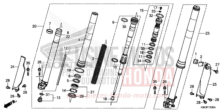 FOURCHETTE AVANT de CRF250R EXTREME RED (R292) 2018