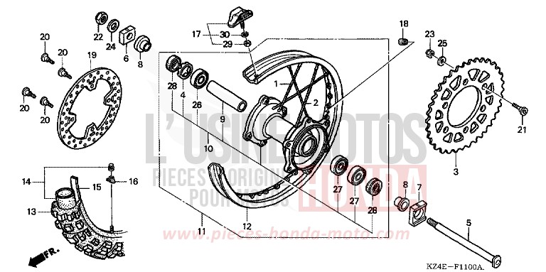 ROUE ARRIERE de CR125R EXPLOSION RED (R254) 2001