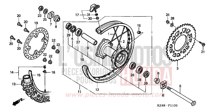 ROUE ARRIERE de CR125R EXPLOSION RED (R254) 2002