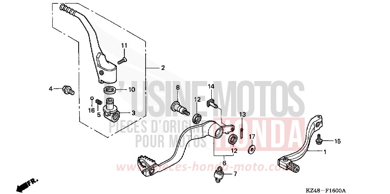 PEDALE/BIE. DE DEMARREUR DE KICK de CR125R EXPLOSION RED (R254) 2002