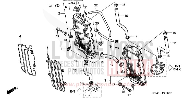 RADIATEUR (CR125R2-4) de CR125R EXPLOSION RED (R254) 2002