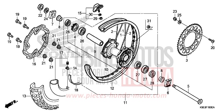 ROUE ARRIERE de CRF250R EXTREME RED (R292) 2019